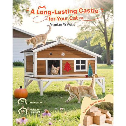 Isolerat Katthus, Runtgående Skumisolering Upphöjt Kattskydd, Träskydd för Vilda Katter med Stor Plattform, Vattentäta Kattlägenheter för Inne- och Utekatter på Vintern 110 x 85 x 78 cm |  EU