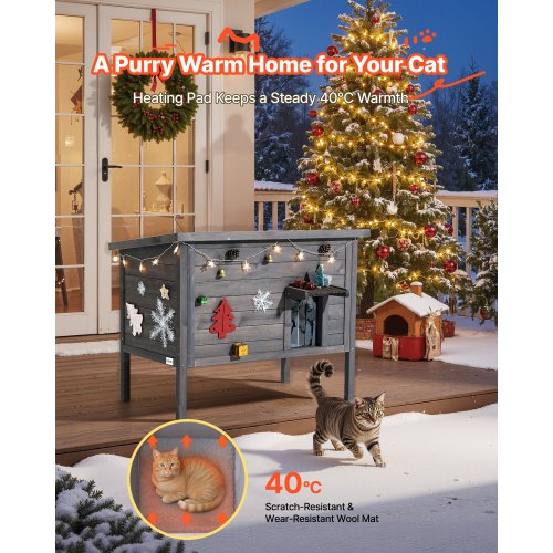 Uppvärmt katthus, isolerat katthus i trä för utomhuskatter, vattentätt skydd för förvildade katter med värmedyna, PVC-dörr och öppningsbart asfalttak för 1-3 katter på vintern, 87 x 53,5 x 69 cm |  EU
