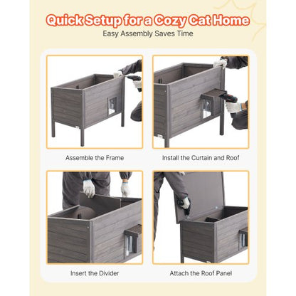 Uppvärmt katthus, isolerat katthus i trä för utomhuskatter, vattentätt skydd för förvildade katter med värmedyna, PVC-dörr och öppningsbart asfalttak för 1-3 katter på vintern, 87 x 53,5 x 69 cm |  EU