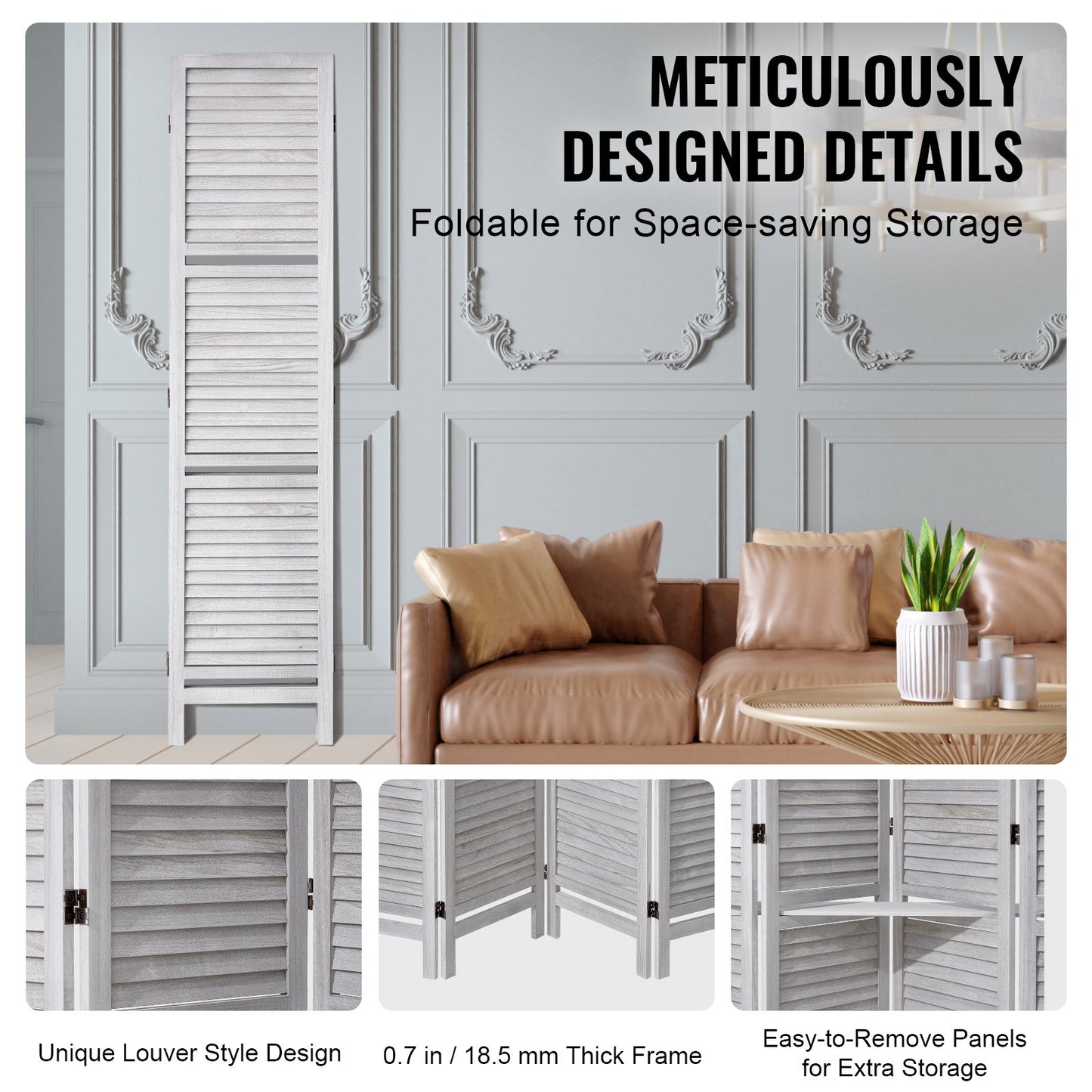 Trä Rumsavdelare Träskärm 4 Panel för rumsseparation hemmakontor