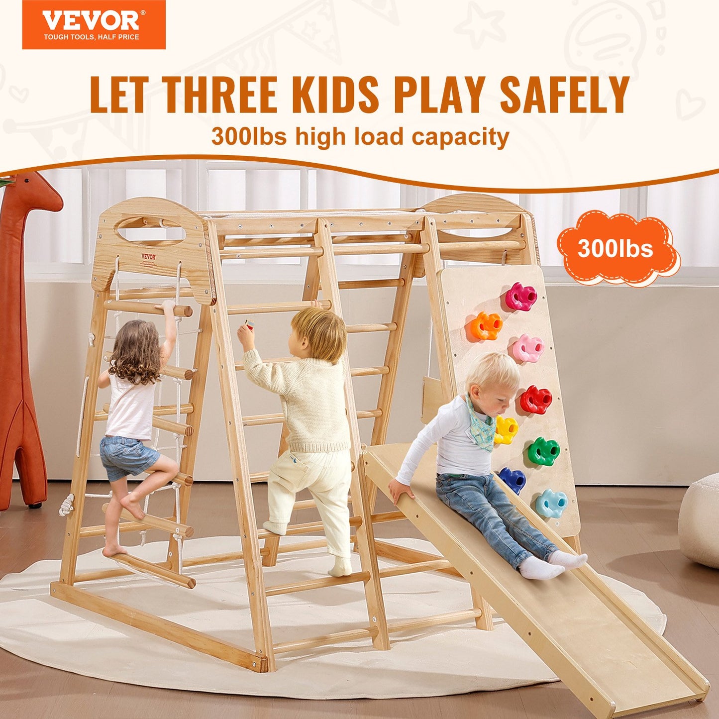 Indoor Jungle Gym 7-i-1 Småbarn inomhuslekplats Träklätterleksaker L