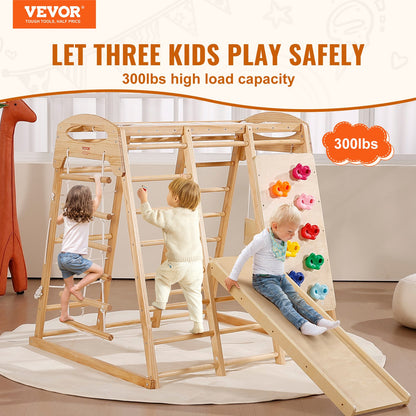 Indoor Jungle Gym 7-i-1 Småbarn inomhuslekplats Träklätterleksaker L