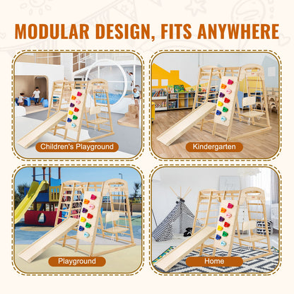 Indoor Jungle Gym 7-i-1 Småbarn inomhuslekplats Träklätterleksaker L