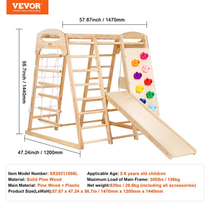 Indoor Jungle Gym 7-i-1 Småbarn inomhuslekplats Träklätterleksaker L