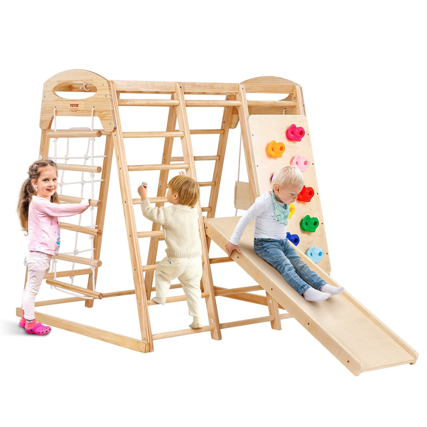 Indoor Jungle Gym 7-i-1 Småbarn inomhuslekplats Träklätterleksaker L