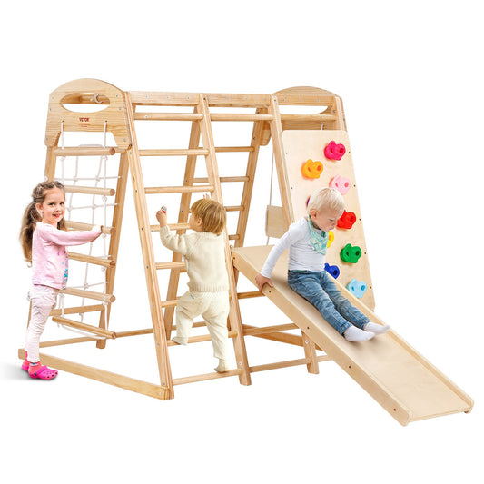 Indoor Jungle Gym 7-i-1 Småbarn inomhuslekplats Träklätterleksaker L