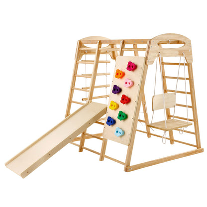 Indoor Jungle Gym 7-i-1 Småbarn inomhuslekplats Träklätterleksaker L