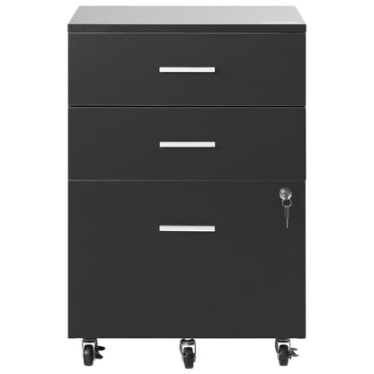 Filing Cabinet, 3-Drawer Wooden Filing Cabinet, Locking Office Cabinet for Letter/A4 Size, Filing Cabinet with 5 Wheels for Home Office, Black