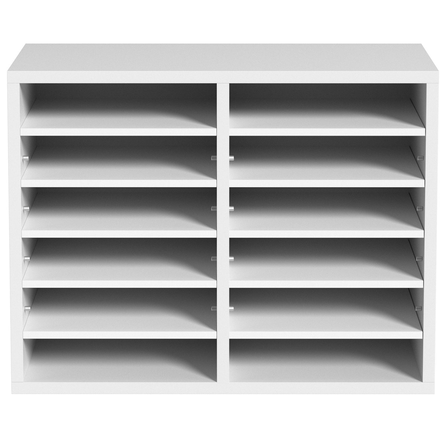 Literature Organizers, 12 Compartment Office Mailbox with Adjustable Shelves, Wooden Literature Sorter 20.4x12x16.1 Inch for Office, Home, Classroom, Mailroom Organization, EPA Certified White