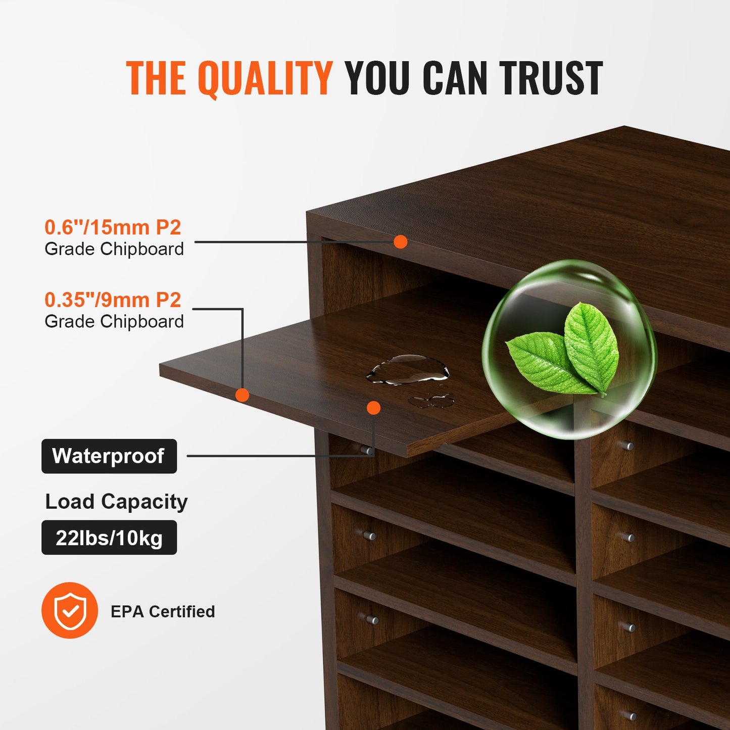 Litteraturorganisatorer, 12 fack kontorsbrevlåda med justerbara hyllor, trälitteratursorterare 20,4x12x16,1 tum för kontor, hem, klassrum, postrumsorganisation, EPA-certifierad brun