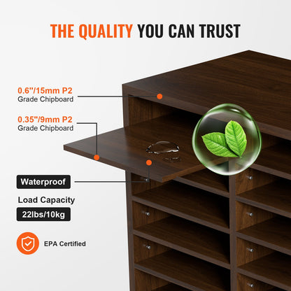 Litteraturorganisatorer, 12 fack kontorsbrevlåda med justerbara hyllor, trälitteratursorterare 20,4x12x16,1 tum för kontor, hem, klassrum, postrumsorganisation, EPA-certifierad brun