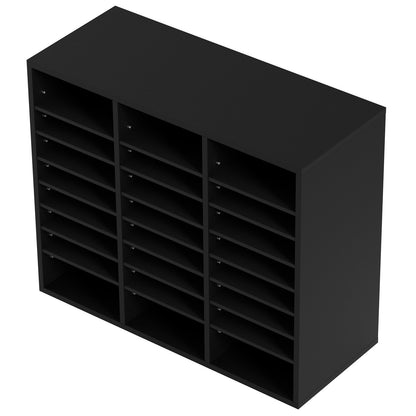 Wood Literature Organizer, 24 Compartments, File Sorter with Removable Shelves, Mailboxes for Office Home Classroom Mailroom Organization, EPA Certified, Black