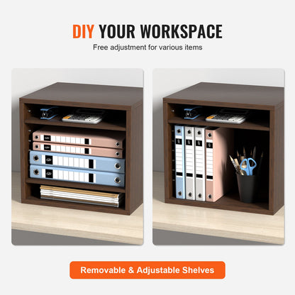 Literature Organizers, 5 Compartment Office Mailbox with Adjustable Shelves, Wooden Literature Sorter 13.9x12x13 Inch for Office, Home, Classroom, Mailroom Organization, EPA Certified, Brown