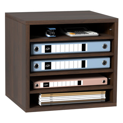 Literature Organizers, 5 Compartment Office Mailbox with Adjustable Shelves, Wooden Literature Sorter 13.9x12x13 Inch for Office, Home, Classroom, Mailroom Organization, EPA Certified, Brown