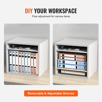 Literature Organizers, 5 Compartment Office Mailbox with Adjustable Shelves, Wooden Literature Sorter 13.9x12x13 Inch for Office, Home, Classroom, Mailroom Organization, EPA Certified, White