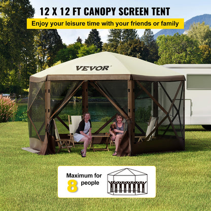 Pop-up Camping Gazebo Camping Canopy Shelter 6-sided 12' x 12' Sun Shade