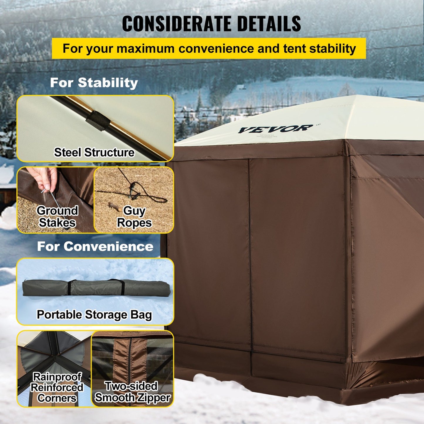 Pop-up Camping Gazebo Camping Canopy Shelter 6-sided 12' x 12' Sun Shade
