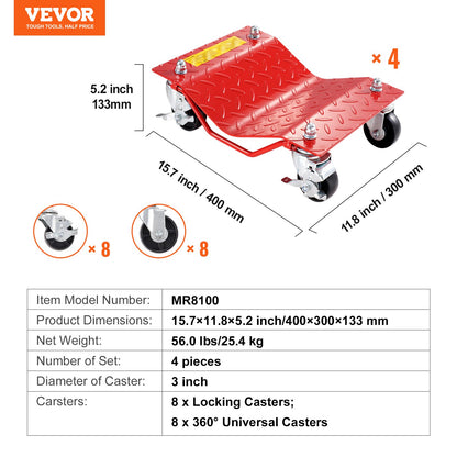 Wheel Dolly Heavy-Duty Car Tire Stake Vehicle Moving Dolly 8000 lbs 4-pack