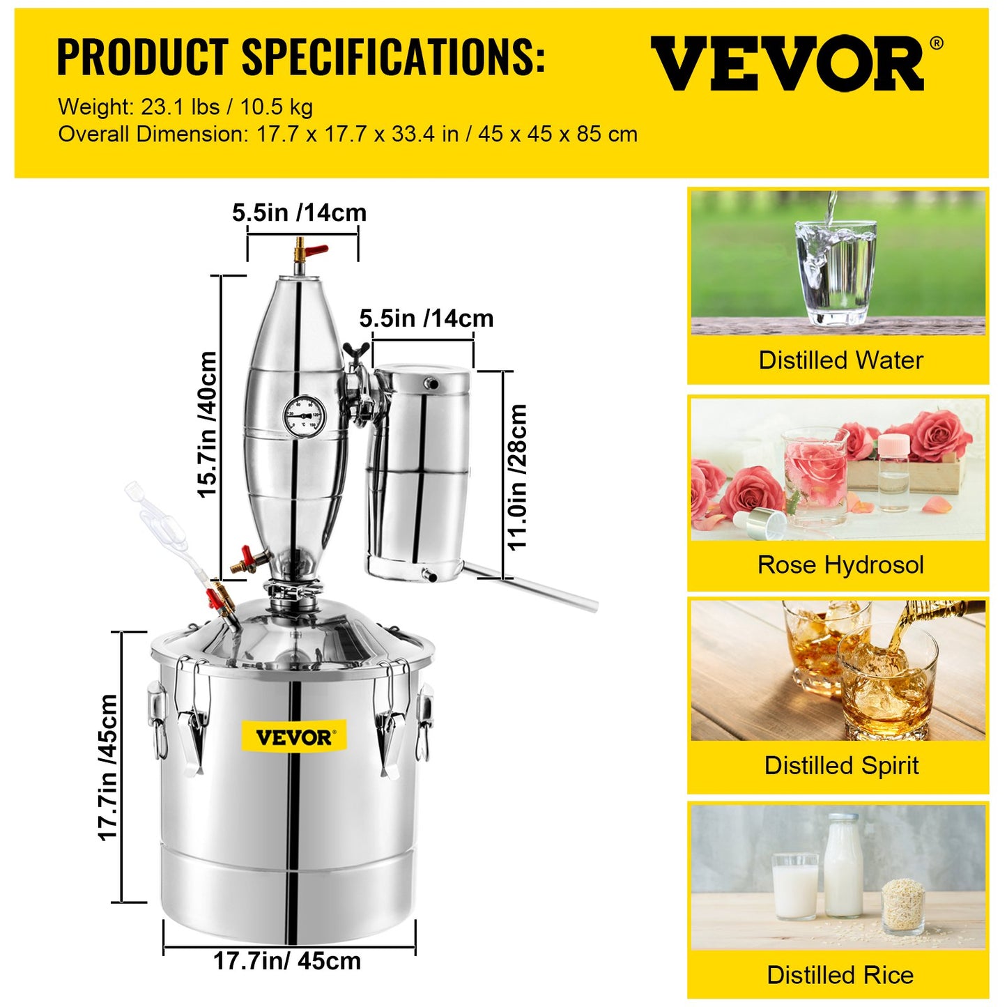 Distiller 70L /18,5 Gal Still Essential Oil Distillery Kit Home Moonshine Still med termometer och jäsningstank