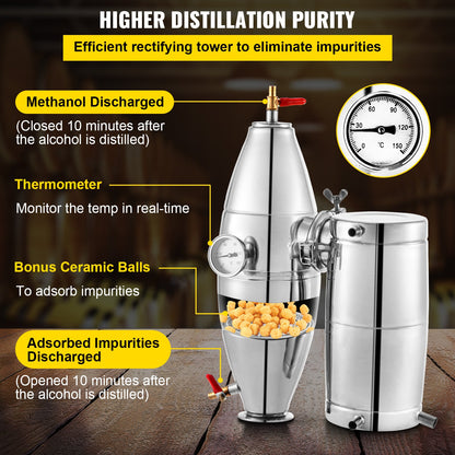 Moonshine Still, 30L Water Distiller, 6.6Gal Essential Oil Boiler, SUS 304 Moonshine Still Kit with Built-in Thermometer