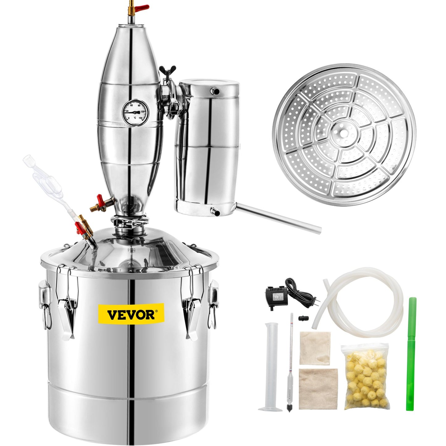 Moonshine Still, 30L Water Distiller, 6.6Gal Essential Oil Boiler, SUS 304 Moonshine Still Kit with Built-in Thermometer