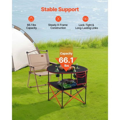 Foldable Portable Camping Table Oxford Round Outdoor Table 4 Cup Holders | EU