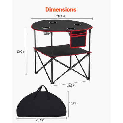 Foldable Portable Camping Table Oxford Round Outdoor Table 4 Cup Holders | EU