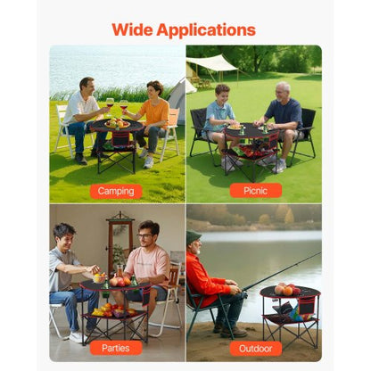 Foldable Portable Camping Table Oxford Round Outdoor Table 4 Cup Holders | EU