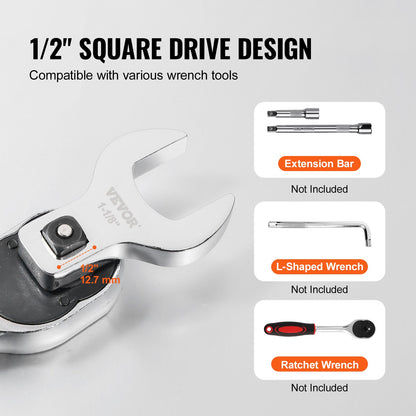 Crowfoot skiftnyckelsats, 1/2" Drive 14-delad SAE (1-1/16" - 2") Crows Foot skiftnyckelsats med förvaringsfack, 40CR-material med laseretsad dimensionering, för mekaniskt underhåll eller reparationer