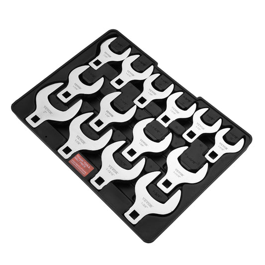 Crowfoot skiftnyckelsats, 1/2" Drive 14-delad SAE (1-1/16" - 2") Crows Foot skiftnyckelsats med förvaringsfack, 40CR-material med laseretsad dimensionering, för mekaniskt underhåll eller reparationer