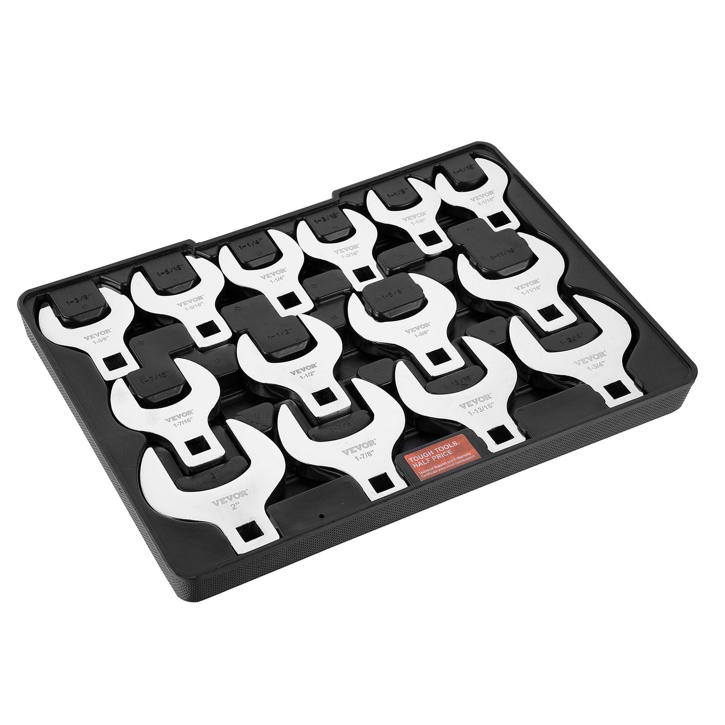 Crowfoot skiftnyckelsats, 1/2" Drive 14-delad SAE (1-1/16" - 2") Crows Foot skiftnyckelsats med förvaringsfack, 40CR-material med laseretsad dimensionering, för mekaniskt underhåll eller reparationer