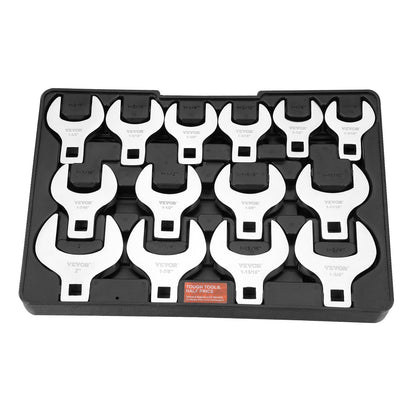 Crowfoot skiftnyckelsats, 1/2" Drive 14-delad SAE (1-1/16" - 2") Crows Foot skiftnyckelsats med förvaringsfack, 40CR-material med laseretsad dimensionering, för mekaniskt underhåll eller reparationer