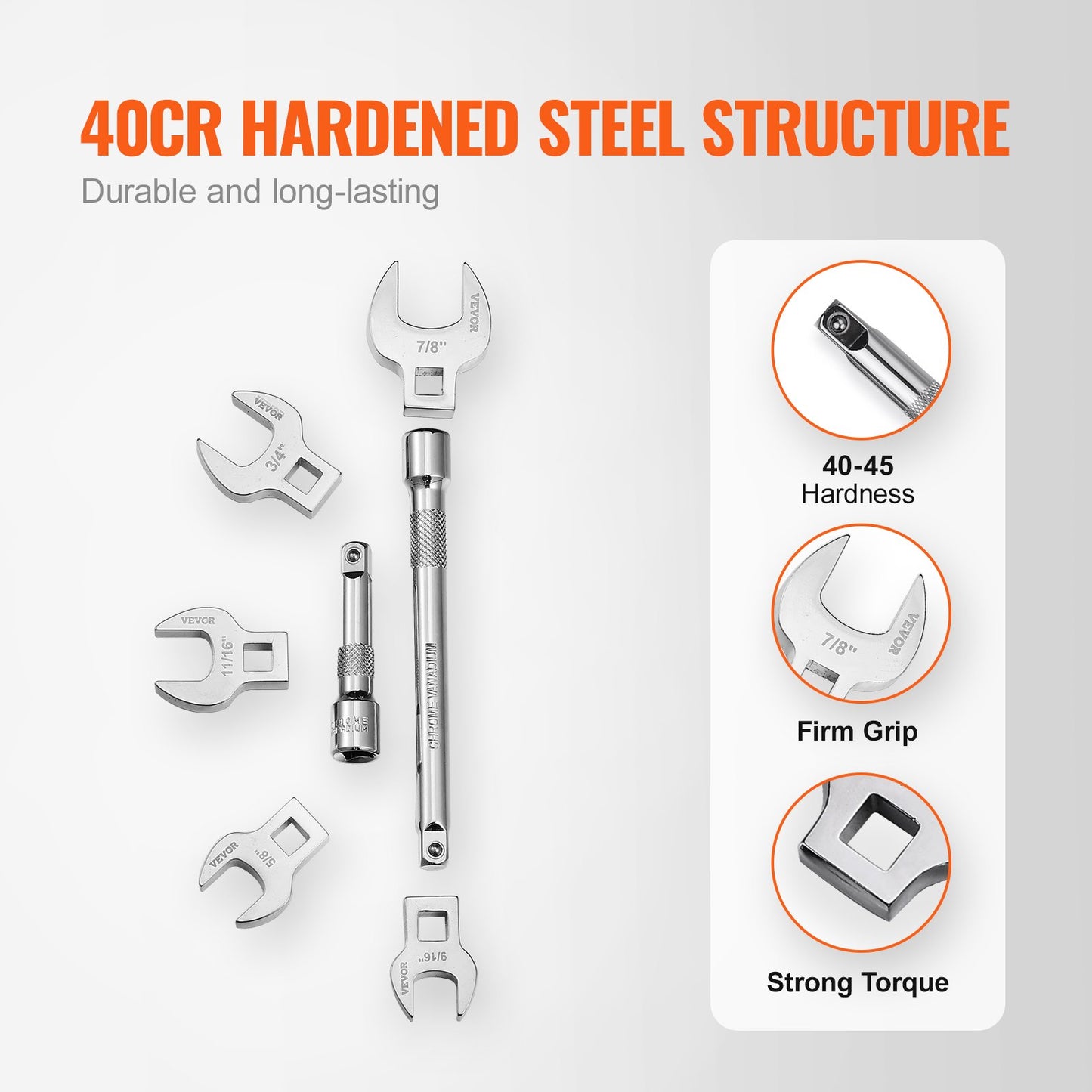 Crowfoot Wrench Set, 3/8" Drive 20-Piece Crowfoot Wrench Set with 2 Extension Bars and EVA Tool Organizer, SAE 3/8"-7/8" and Metric 10-22 mm, 40CR Material with Mirror Chrome Finish