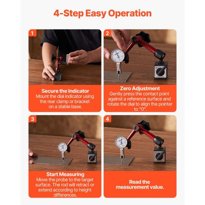 Mätklocka med universalmagnetisk bas och förvaringsfodral, 0,01 mm noggrannhet, 0–0,76 mm område, mikrokulhandtag för mätning av smala ytor, industriell bearbetning och inspektion |  EU