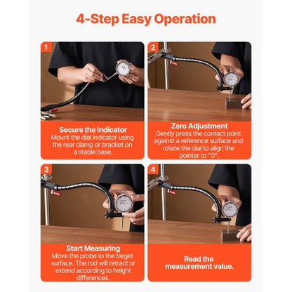 Mätklocka med 360° flexibel arm och 360° låstång, 0,03 mm noggrannhet, 0–25,4 mm område, professionell för maskinuppsättning, mätning av smala områden, förvaringsväska |  EU