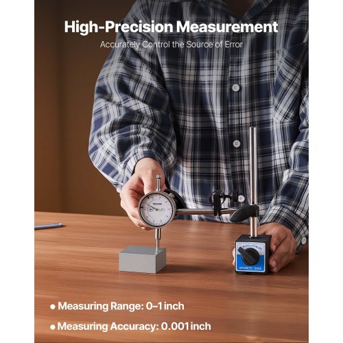 Mätklocka med stativ för dubbla stänger och förvaringsfodral, 0,03 mm noggrannhet, 0–25,4 mm område, finjusterbar lång arm, icke-magnetiska centreringsstänger för maskinuppsättning, mätning av smala områden |  EU