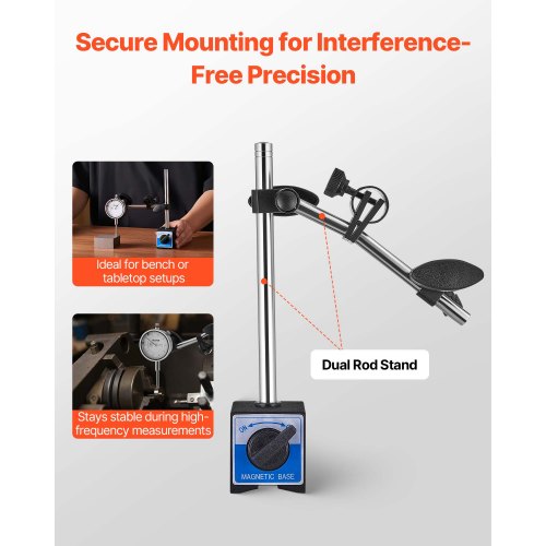 Mätklocka med stativ för dubbla stänger och förvaringsfodral, 0,03 mm noggrannhet, 0–25,4 mm område, finjusterbar lång arm, icke-magnetiska centreringsstänger för maskinuppsättning, mätning av smala områden |  EU