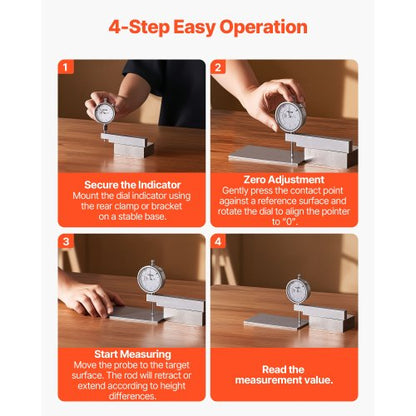 Mätklocka med metallbas, 0,03 mm noggrannhet, 0–25,4 mm intervall, lättläst stor urtavla, professionell för mätning av smala områden, industriell bearbetning och inspektion, precisionsprovning |  EU