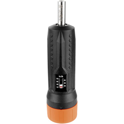 Vridmomentskruvmejsel 1/4" intervall 10-70 in/lb med 1 in-lb stegvis vyfönster