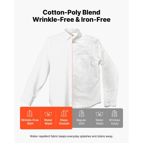 Herrskjorta med knappar, Herrlångärmad Skrynkelfri Skjorta med knappar, Slim Fit, Mjukt Stretchtyg, För Business Casual eller Fest, Arbete, Bröllop, Middag, Vit |  EU