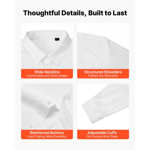 Herrskjorta med knappar, Herrlångärmad Skrynkelfri Skjorta med knappar, Slim Fit, Mjukt Stretchtyg, För Business Casual eller Fest, Arbete, Bröllop, Middag, Vit |  EU