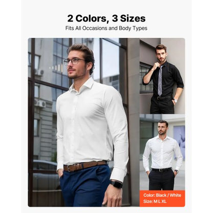 Herrskjorta med knappar, Herrlångärmad Skrynkelfri Skjorta med knappar, Slim Fit, Mjukt Stretchtyg, För Business Casual eller Fest, Arbete, Bröllop, Middag, Vit |  EU