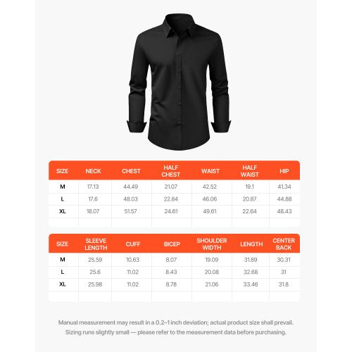 Herrskjorta med knappar, Herrlångärmad Skrynkelfri Skjorta med knappar, Slim Fit, Mjukt Stretchtyg, För Business Casual eller Fest, Arbete, Bröllop, Middag, Svart |  EU