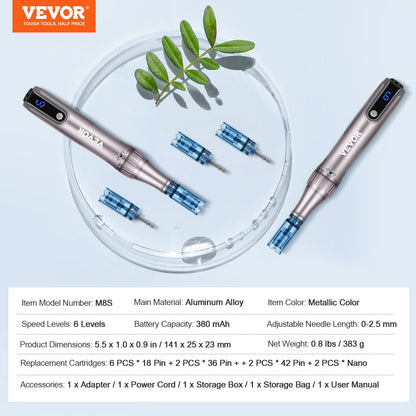 M8S Professional Microneedling Pen 6-Speed Electric Beauty Pen 12 nålar