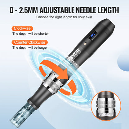 Professional Microneedling Pen 6-Speed Electric Beauty Pen med 6 nålar