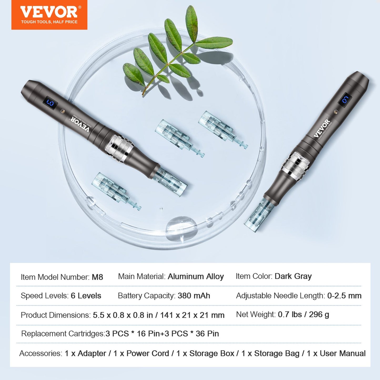 Professional Microneedling Pen 6-Speed Electric Beauty Pen med 6 nålar