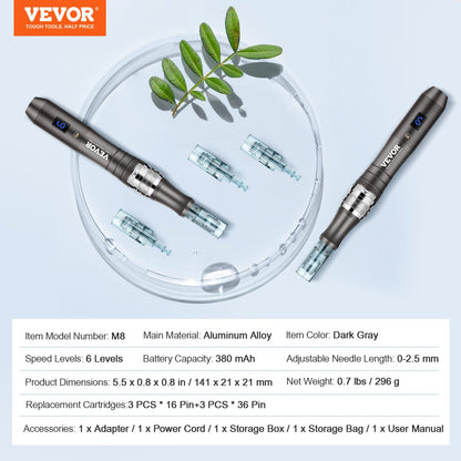 Professional Microneedling Pen 6-Speed Electric Beauty Pen med 6 nålar