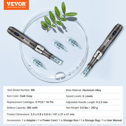 Professional Microneedling Pen 6-Speed Electric Beauty Pen med 5 nålar