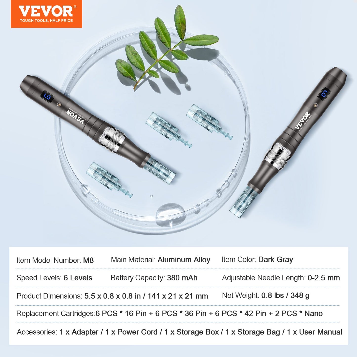 Professional Microneedling Pen 6-Speed Electric Beauty Pen med 20 nålar