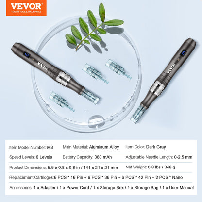 Professional Microneedling Pen 6-Speed Electric Beauty Pen med 20 nålar